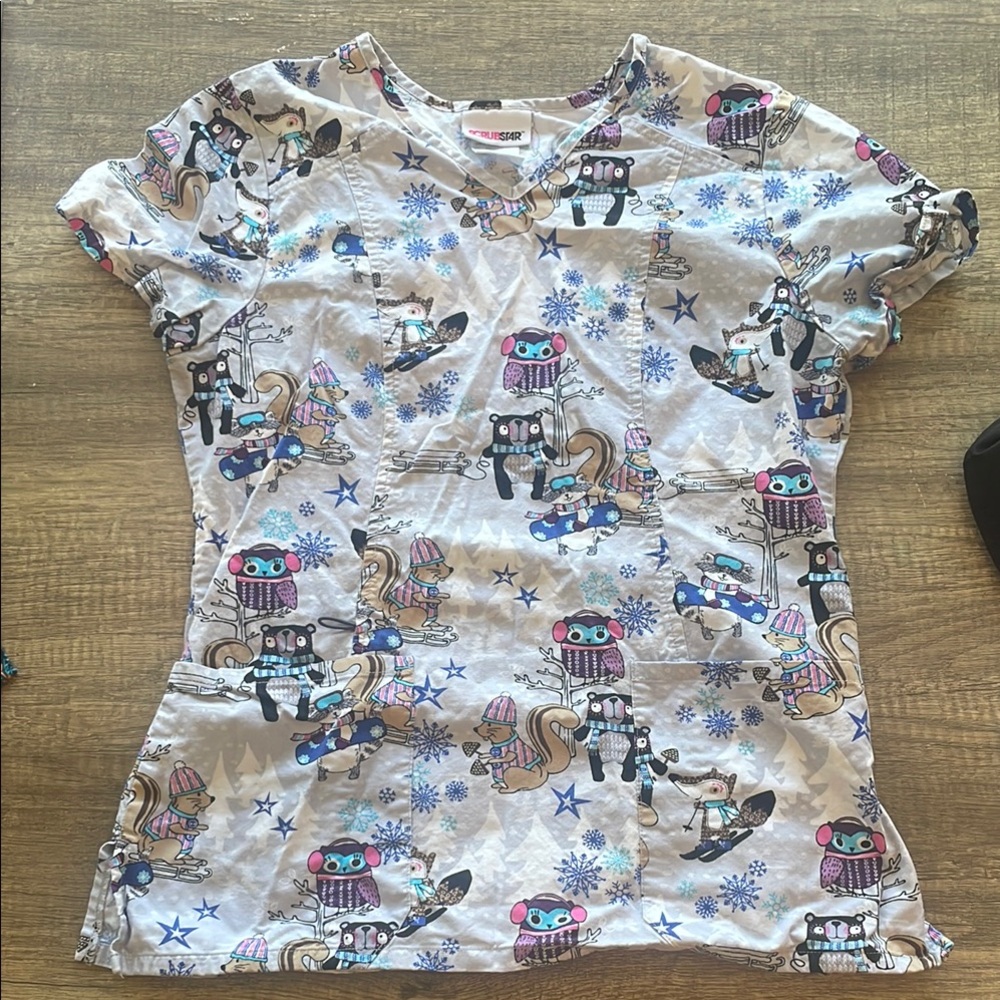 Colorful Winter Animal Print Scrub Top